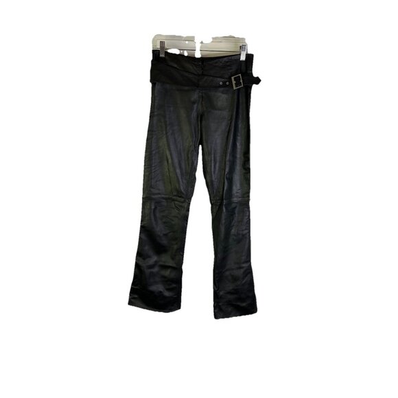 Vintage 90s Cache Lambskin Leather Belt Flared High Rise Pants Brown - Picture 1 of 10